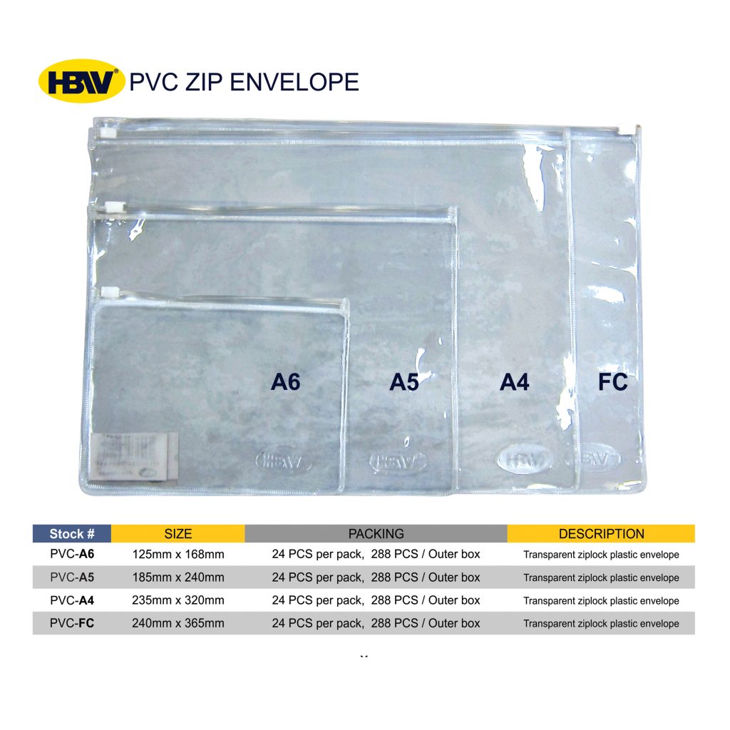 Pvc Zip Guide Insert HBW PVC ZIP ENVELOP (A6, A5, A4, FC) - HBW